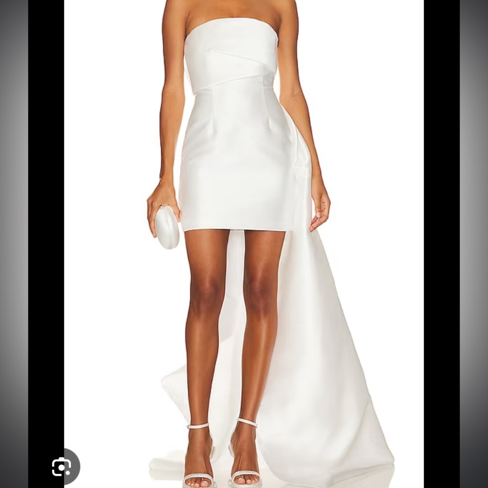 Solace London Meyer Strapless Asymmetric Faille Mini Dress Cream